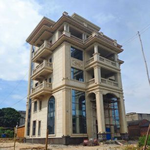 南京 黄金麻花岗岩石材别墅外墙干挂搭配（雕花栏杆花瓶柱门楼罗马柱）