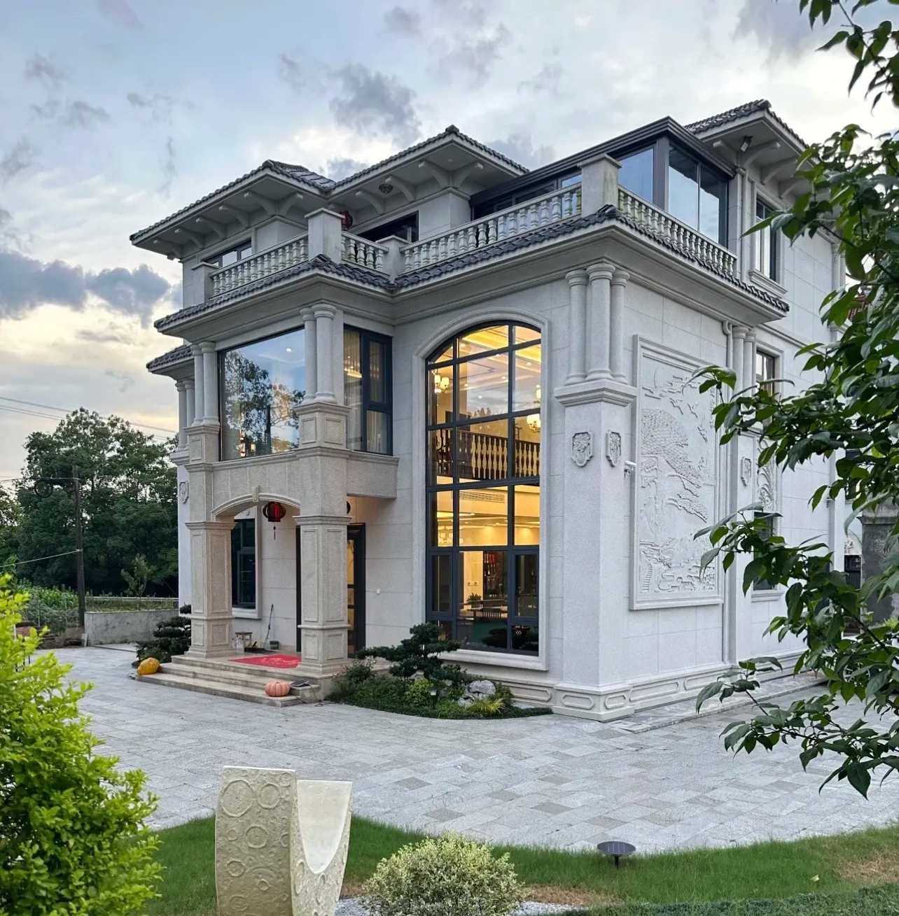 南京 白麻花岗岩私人别墅干挂石材豪华定制