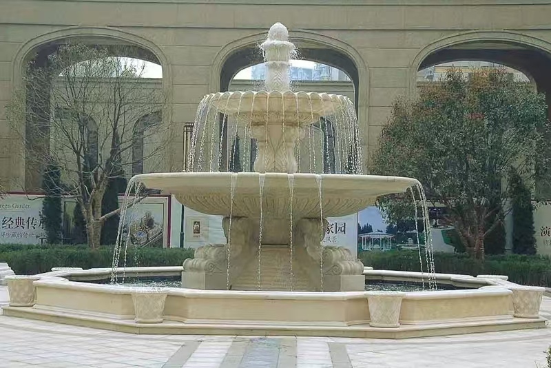 南京 黄金麻花岗岩异型加工——户外庭院石雕流水喷泉