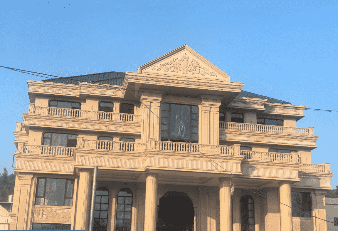 南京黄金麻别墅外墙干挂石材效果示例