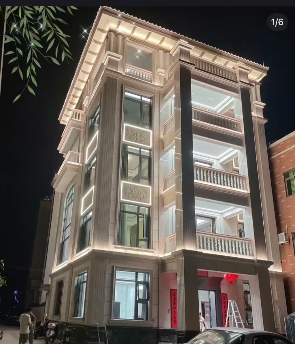 南京 芝麻白花岗岩别墅外墙夜间效果